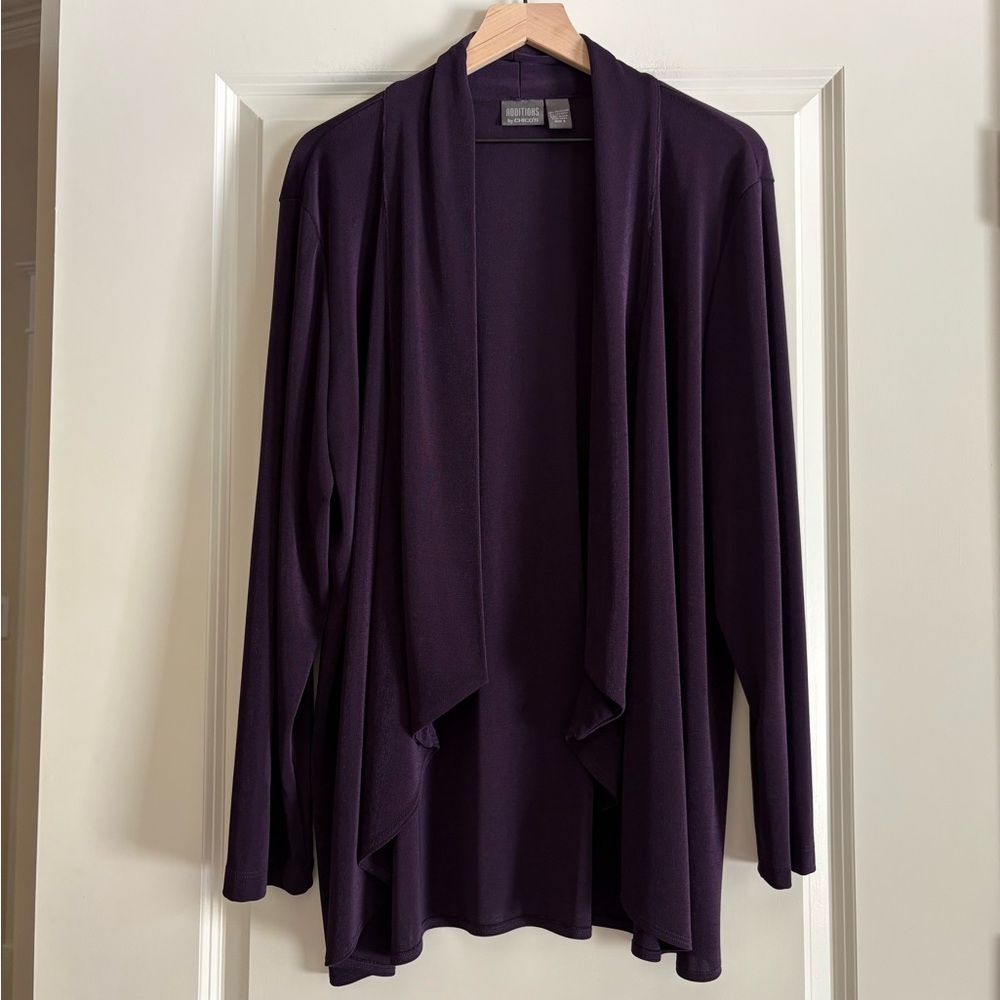 Chico's Open-Front Draped Cardigan in Deep Plum